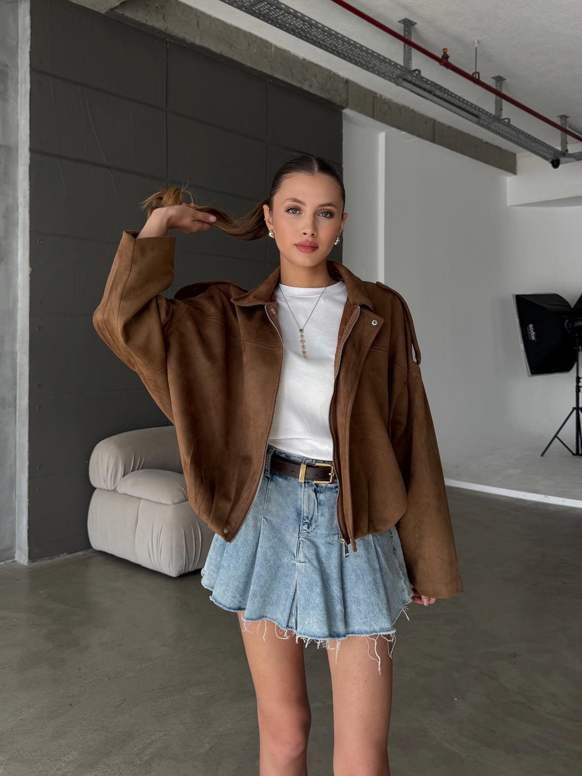 Yurex Premium Süet Camel Bomber Ceket
