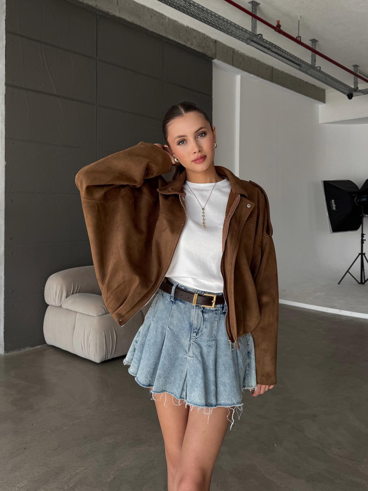 Yurex Premium Süet Camel Bomber Ceket
