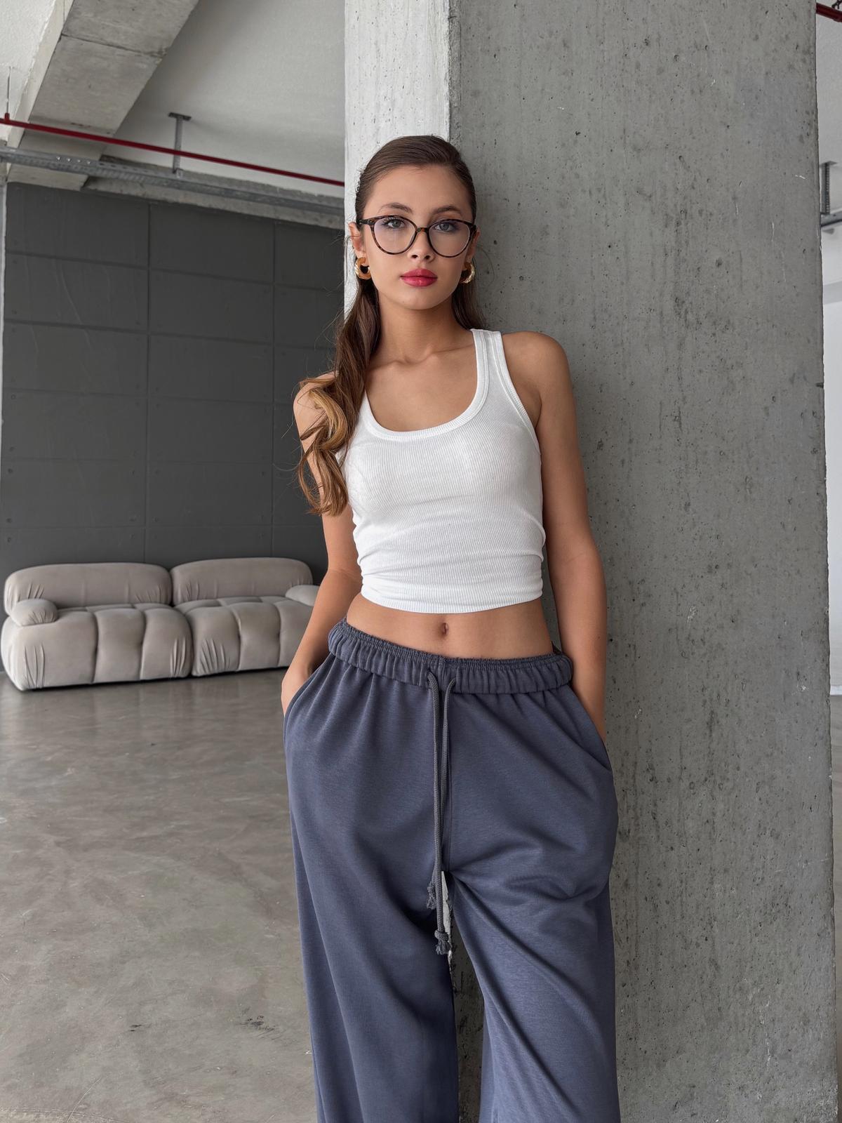 Zenia Bol Paça Oversize Antrasit Eşofman Altı