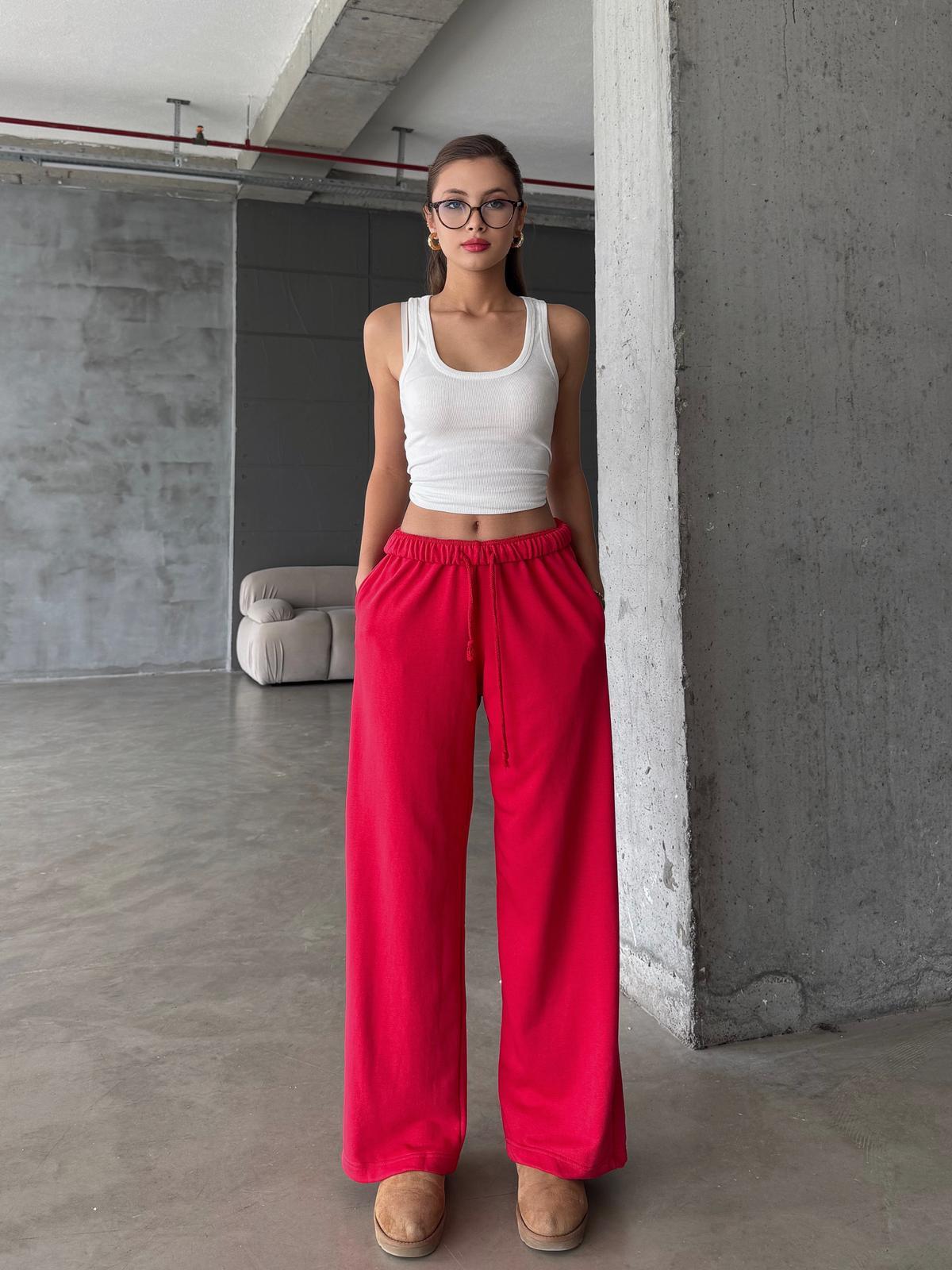 Zenia Bol Paça Oversize Kırmızı Eşofman Altı