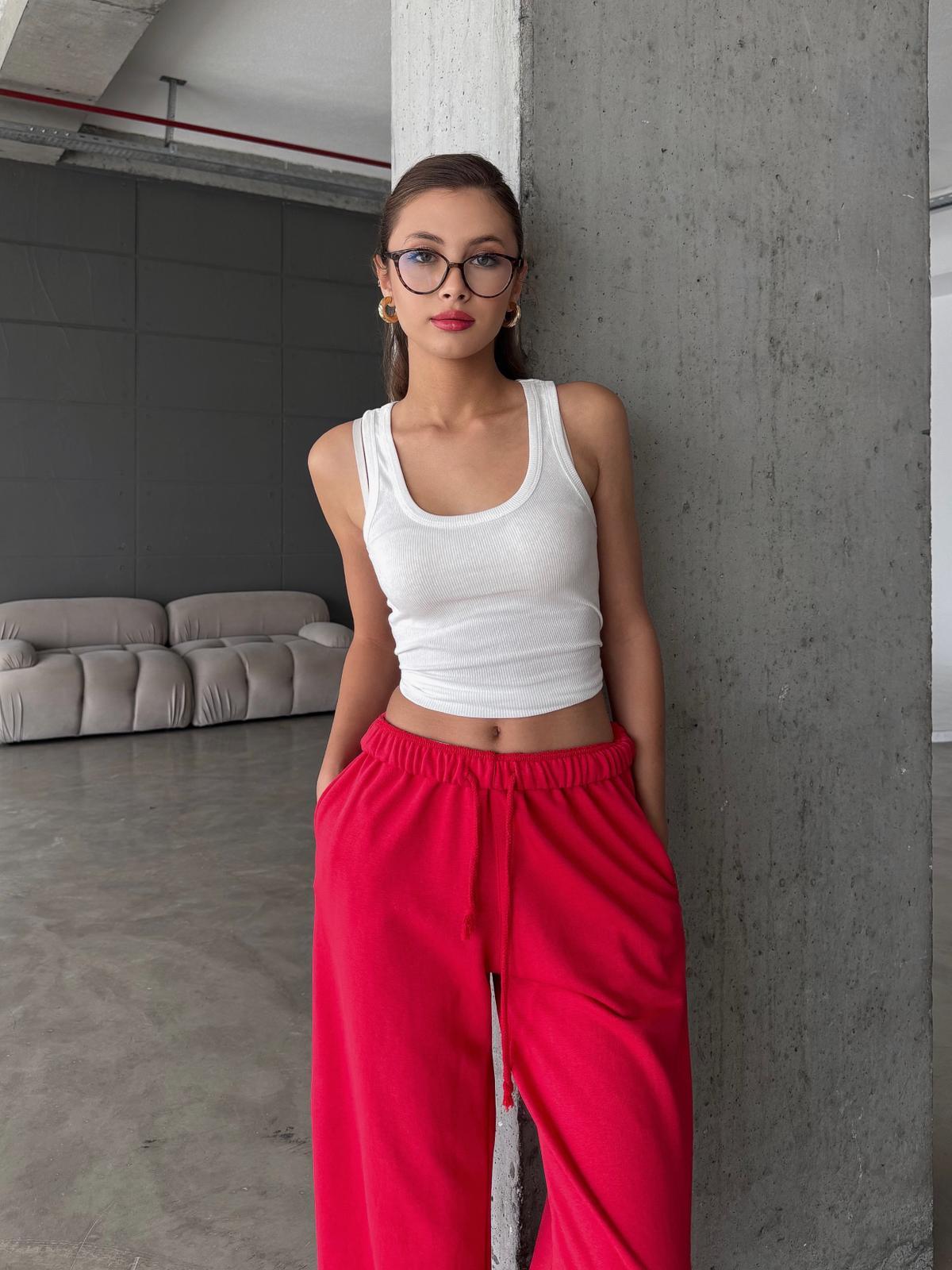 Zenia Bol Paça Oversize Kırmızı Eşofman Altı