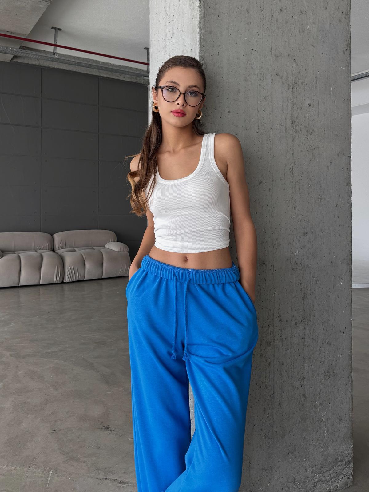 Zenia Bol Paça Oversize Saks Mavi Eşofman Altı