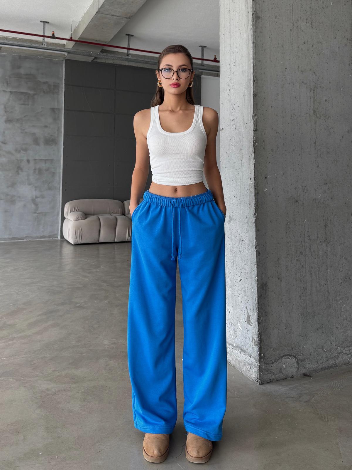 Zenia Bol Paça Oversize Saks Mavi Eşofman Altı