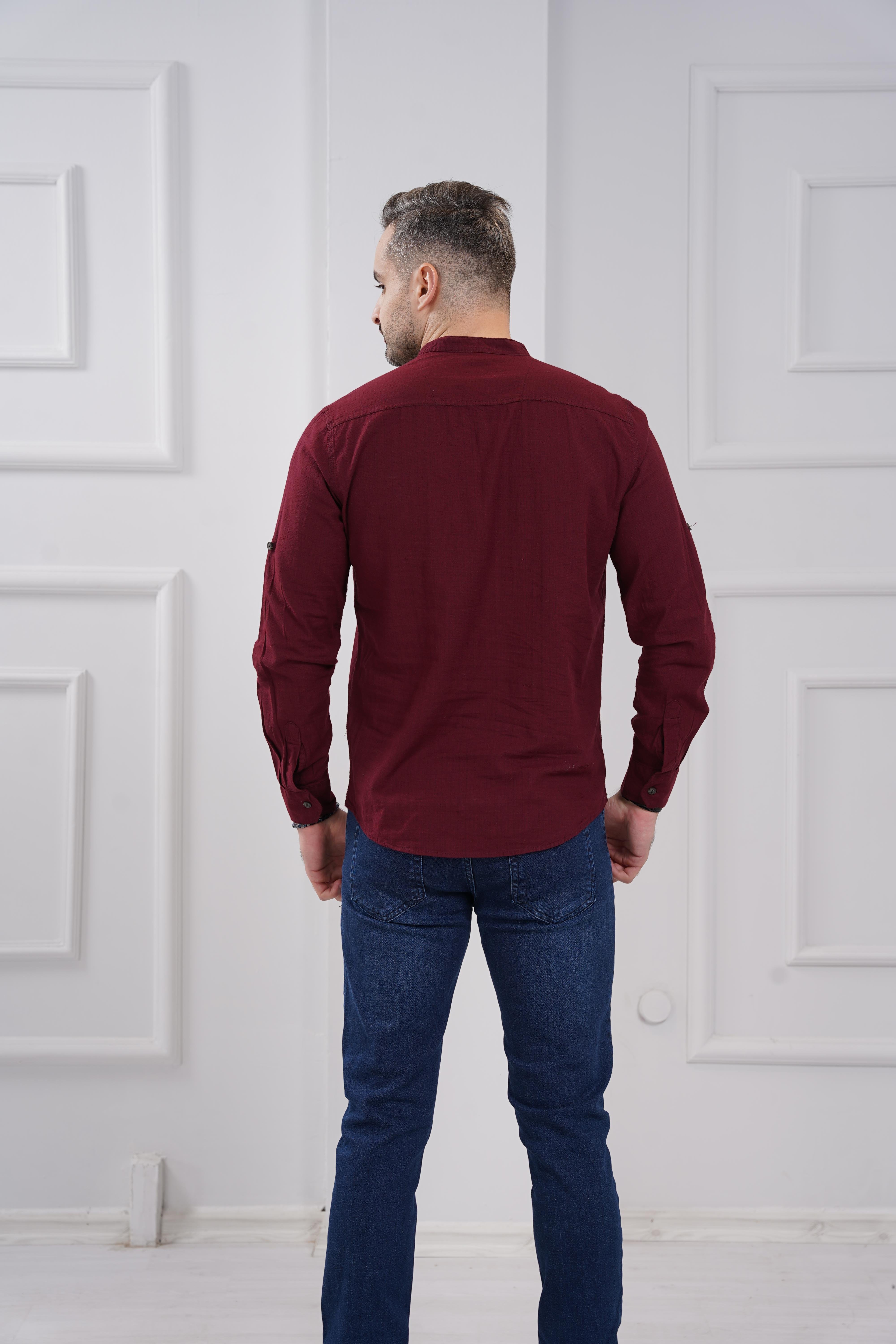 11-0059 Tek Cepli Uzun Kol Erkek Gömlek - BORDO