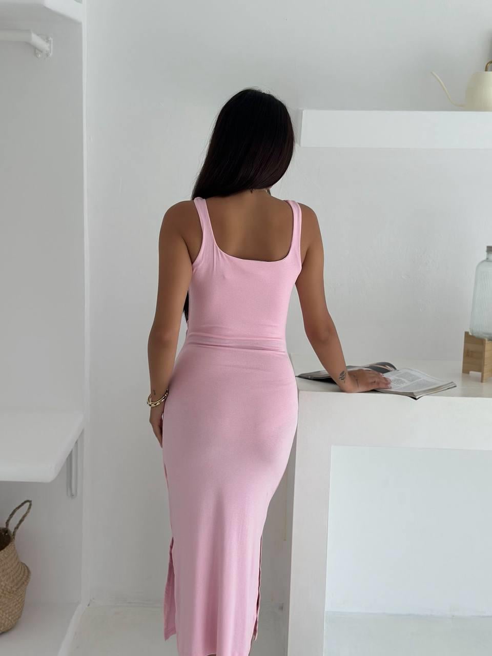 ASKILI YAN PİLE ELBİSE-2103 - PEMBE