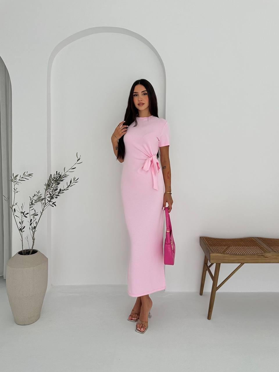 BAĞLAMALI ELBİSE-2114 - PEMBE