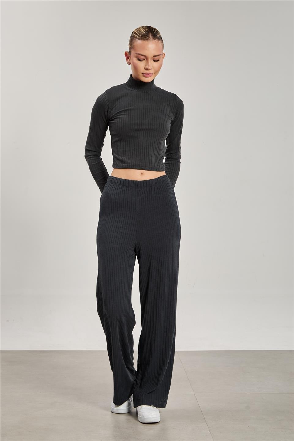 Beli lastikli fitilli bol pantolon-609-21 - Antrasit