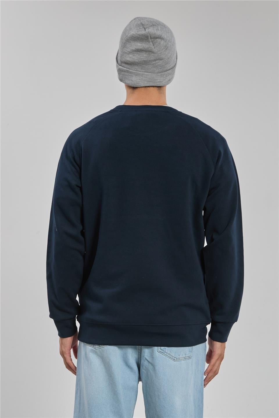 Bisiklet yaka biyeli reglon kol sweatshirt-1227 - Lacivert