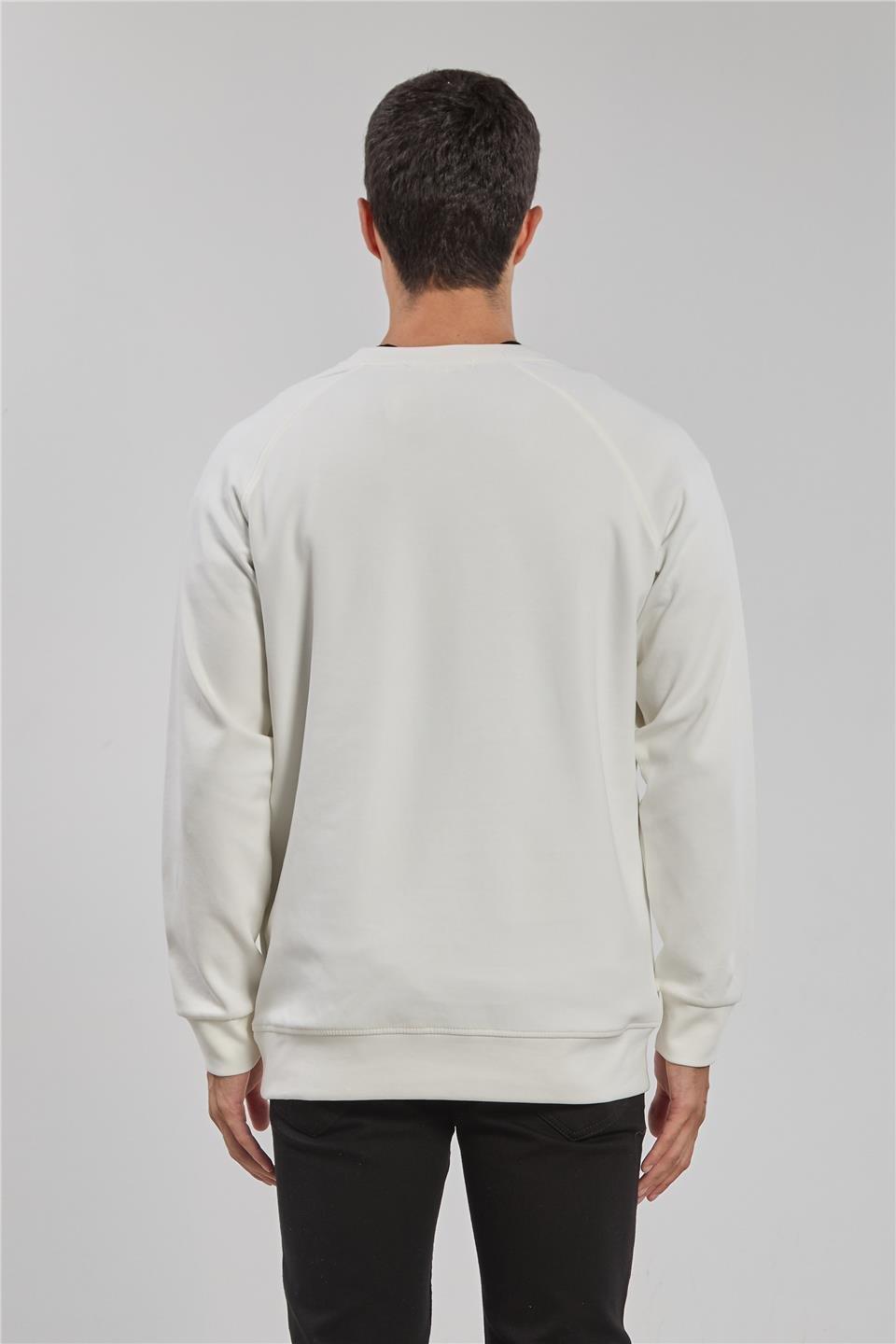 Bisiklet yaka biyeli reglon kol sweatshirt-1227 - Ekru