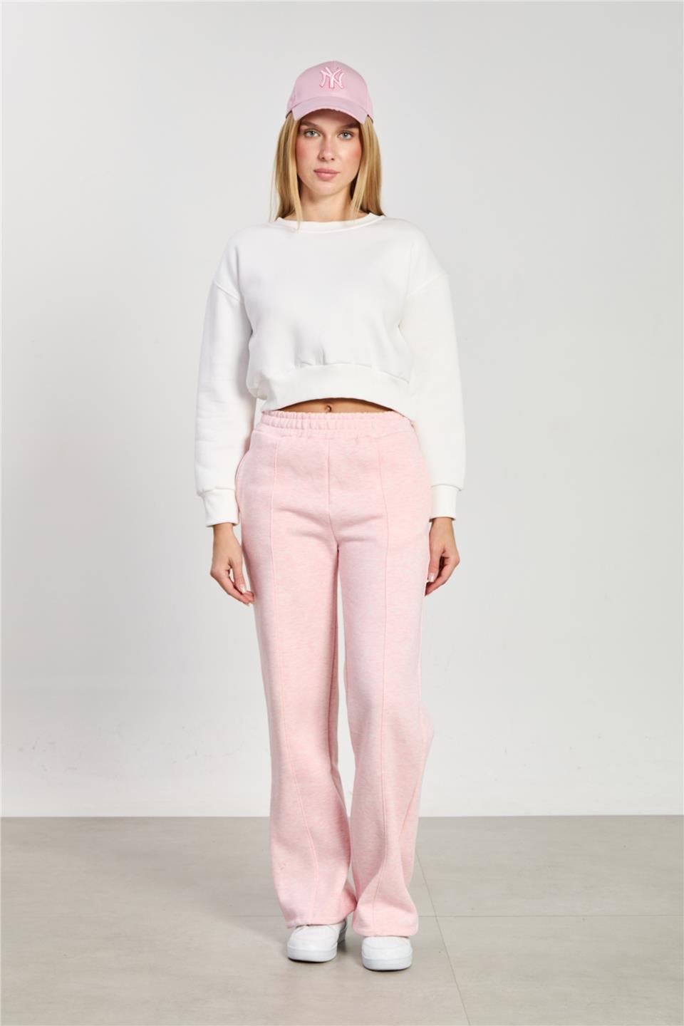 Bisiklet yaka crop sweatshirt-82-148 - Ekru