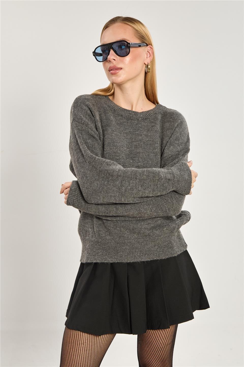 Bisiklet yaka oversize kazak-1763 - Antrasit