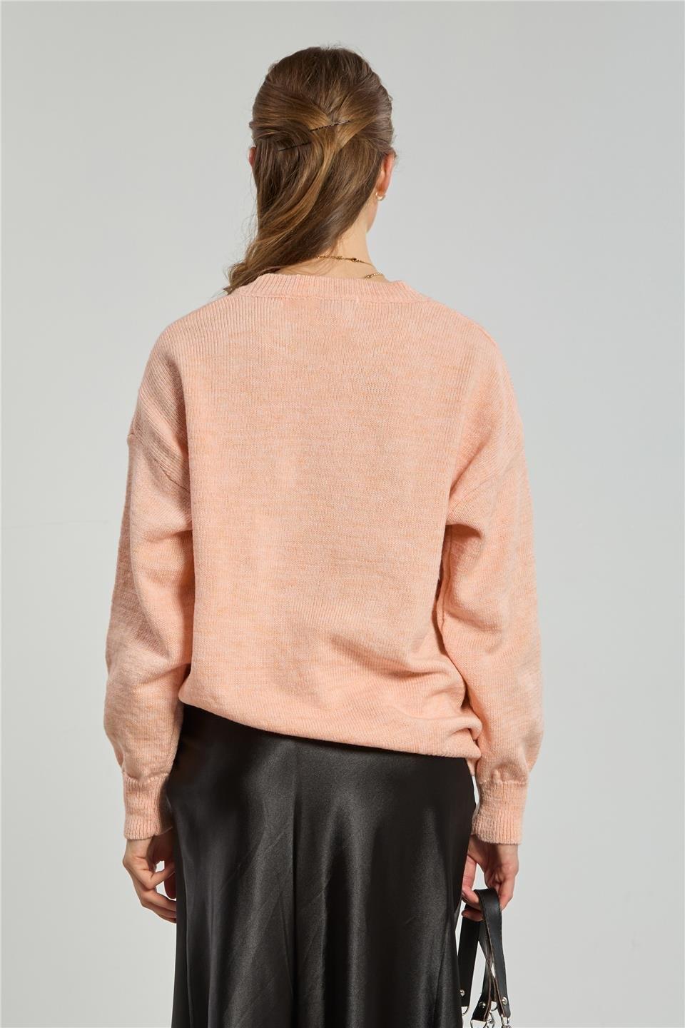 Bisiklet yaka oversize kazak-1763 - Pembe