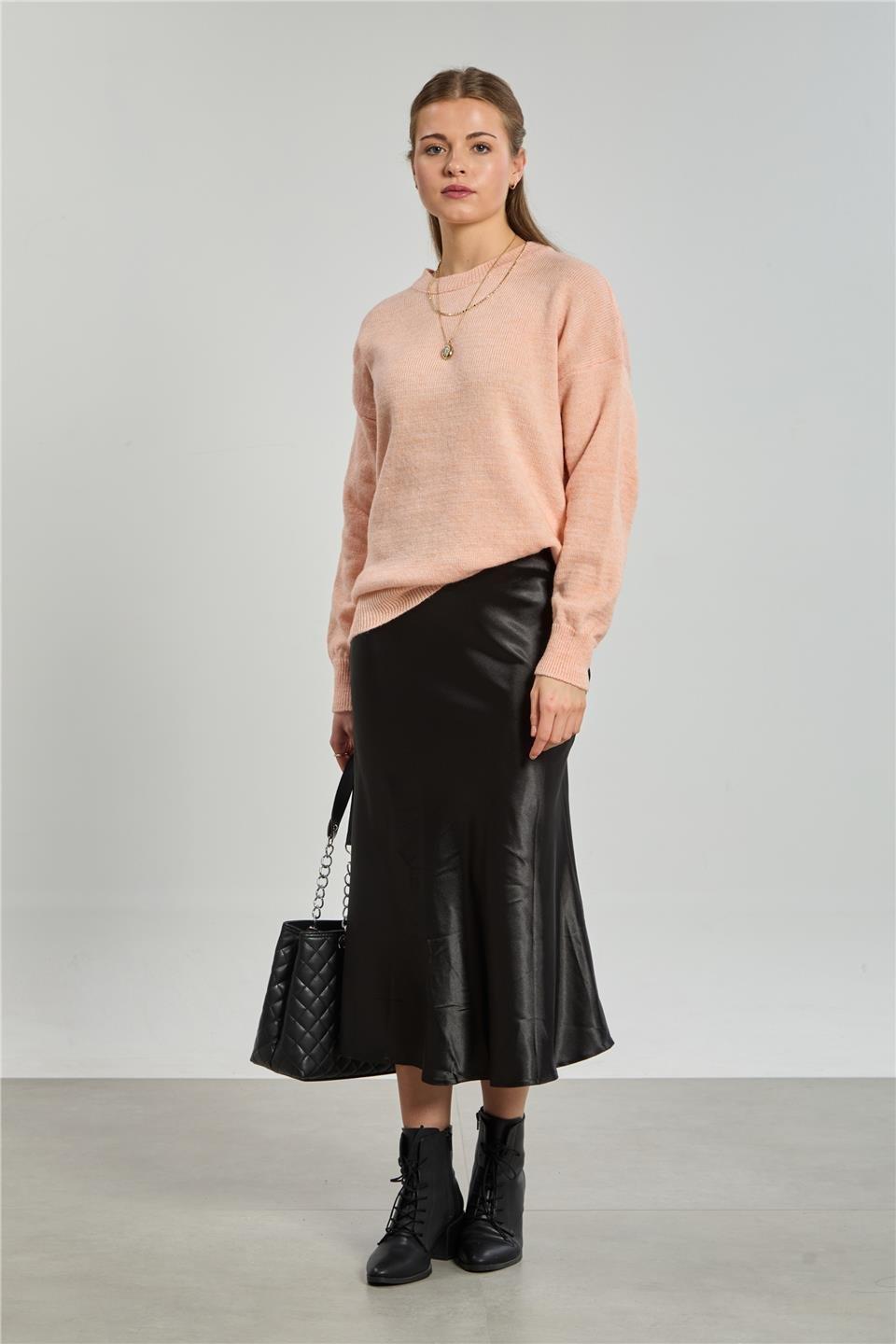 Bisiklet yaka oversize kazak-1763 - Pembe