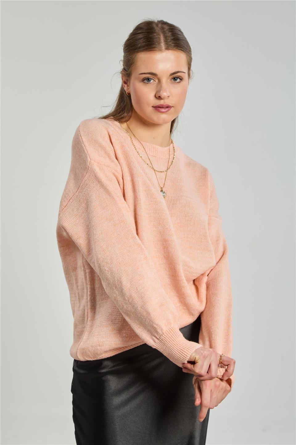 Bisiklet yaka oversize kazak-1763 - Pembe