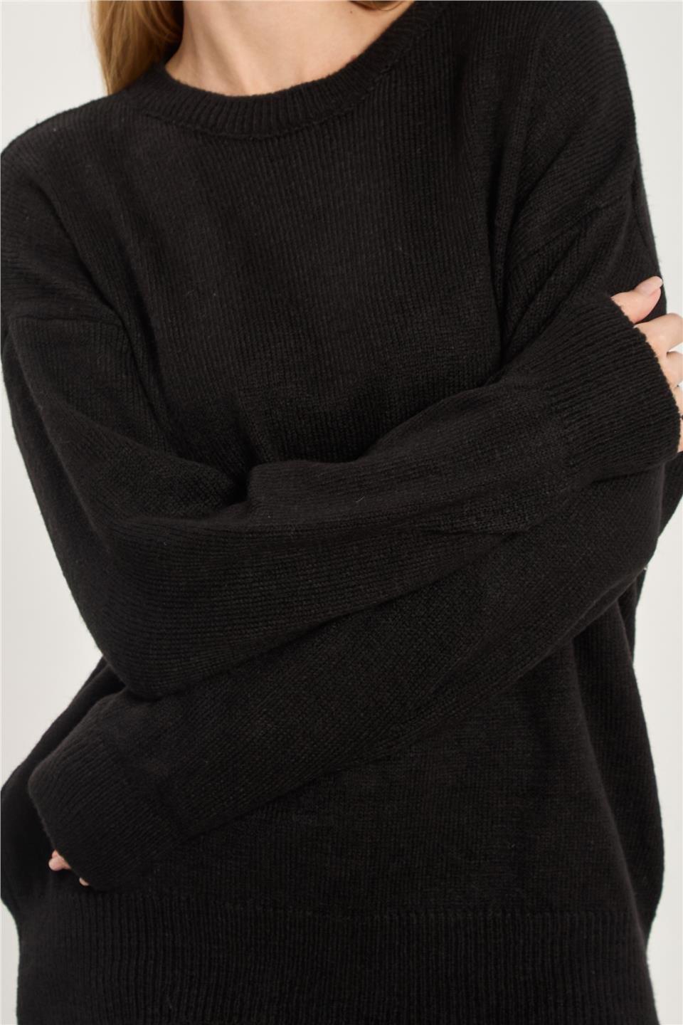 Bisiklet yaka oversize kazak-1763 - Siyah