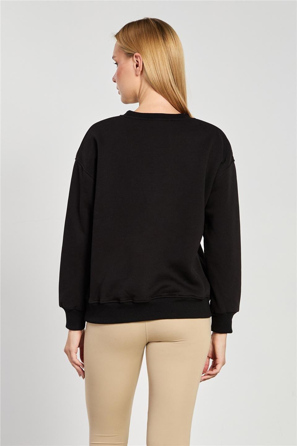 Bisiklet yaka oversize sweatshirt-82-146 - Siyah