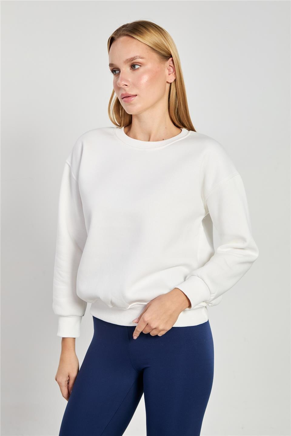 Bisiklet yaka oversize sweatshirt-82-146 - Ekru