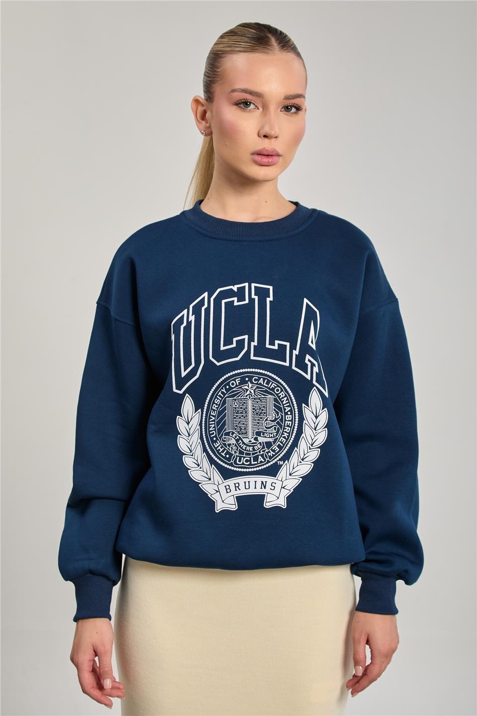 Bisiklet yaka oversize ucla sweatshirt-DVN0829 - Lacivert