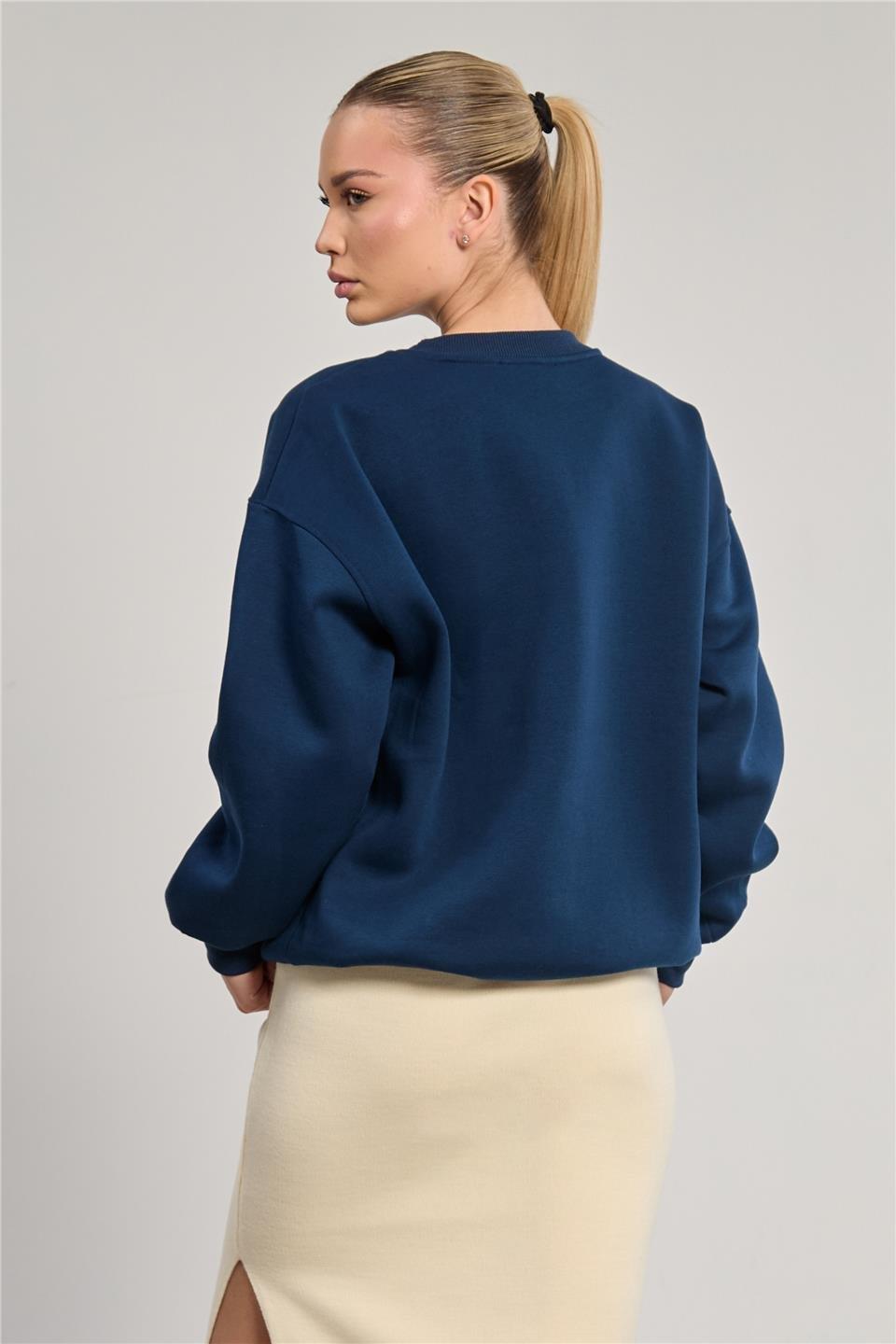 Bisiklet yaka oversize ucla sweatshirt-DVN0829 - Lacivert