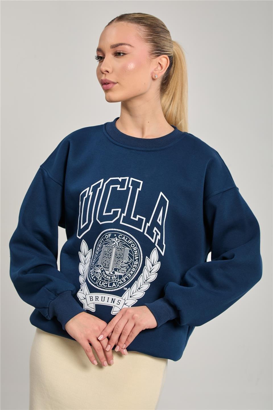Bisiklet yaka oversize ucla sweatshirt-DVN0829 - Lacivert