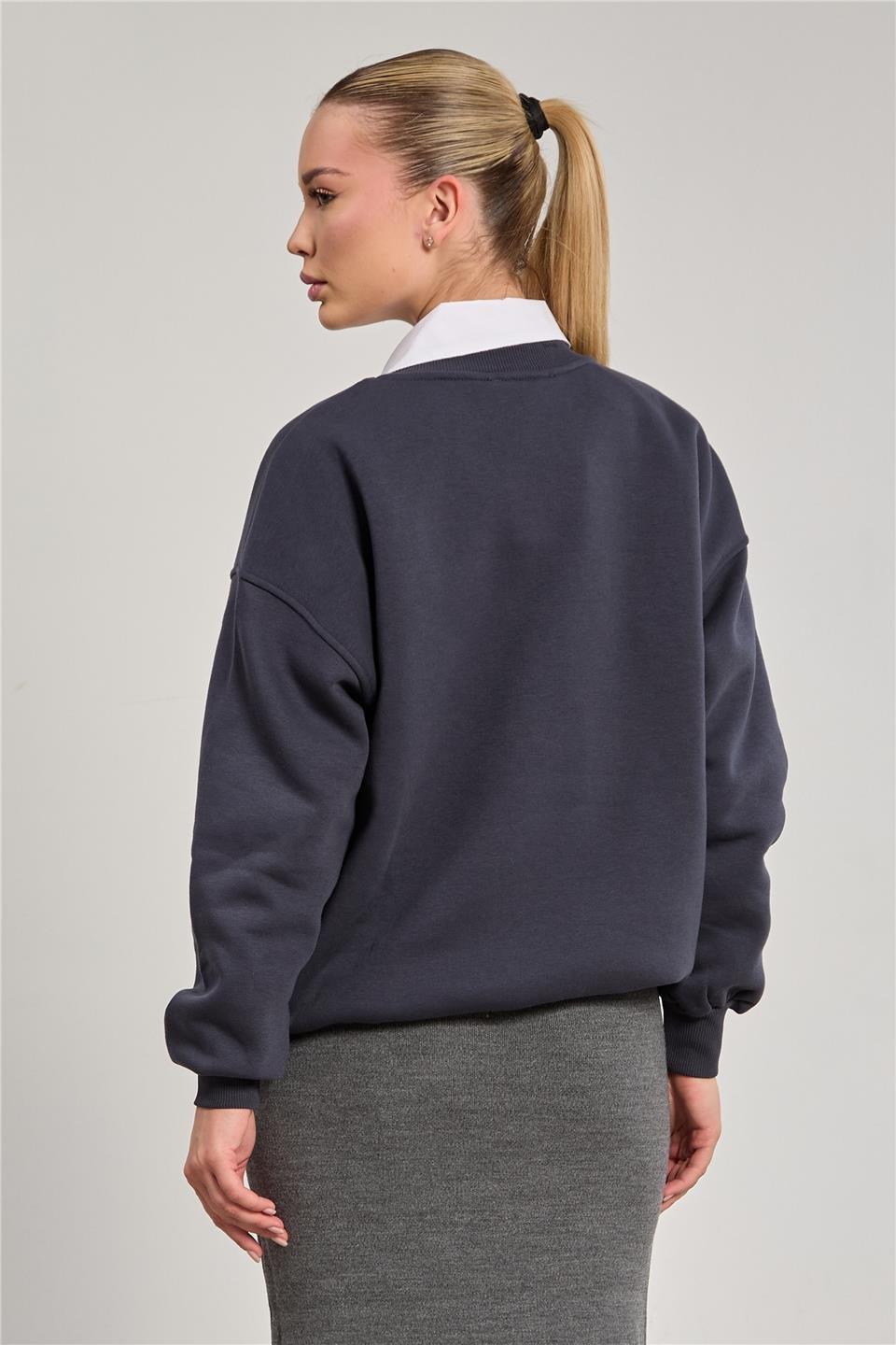 Bisiklet yaka oversize ucla sweatshirt-DVN0829 - Antrasit