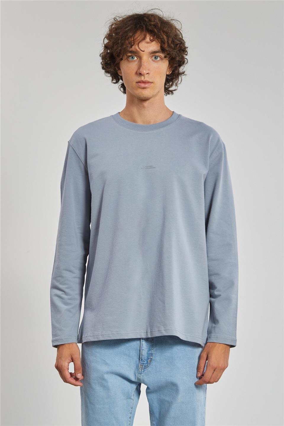 Bisiklet yaka sweat-5725-1 - Açık Gri