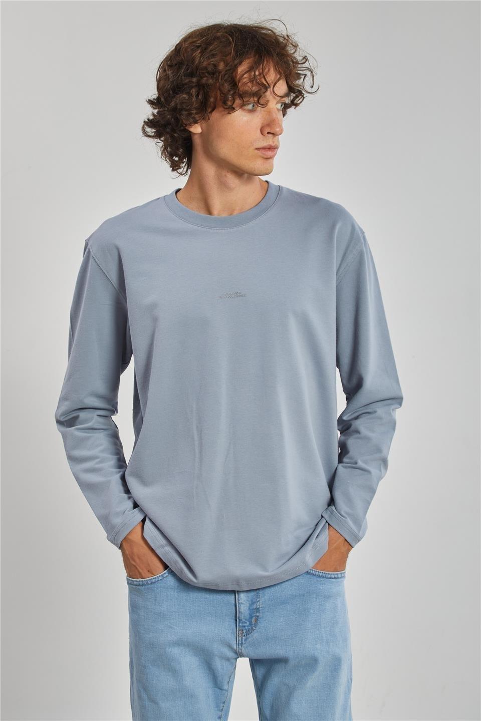 Bisiklet yaka sweat-5725-1 - Açık Gri