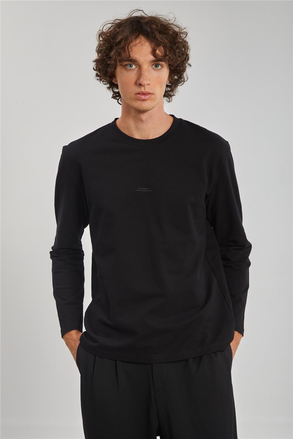 Bisiklet yaka sweat-5725-1 - Siyah