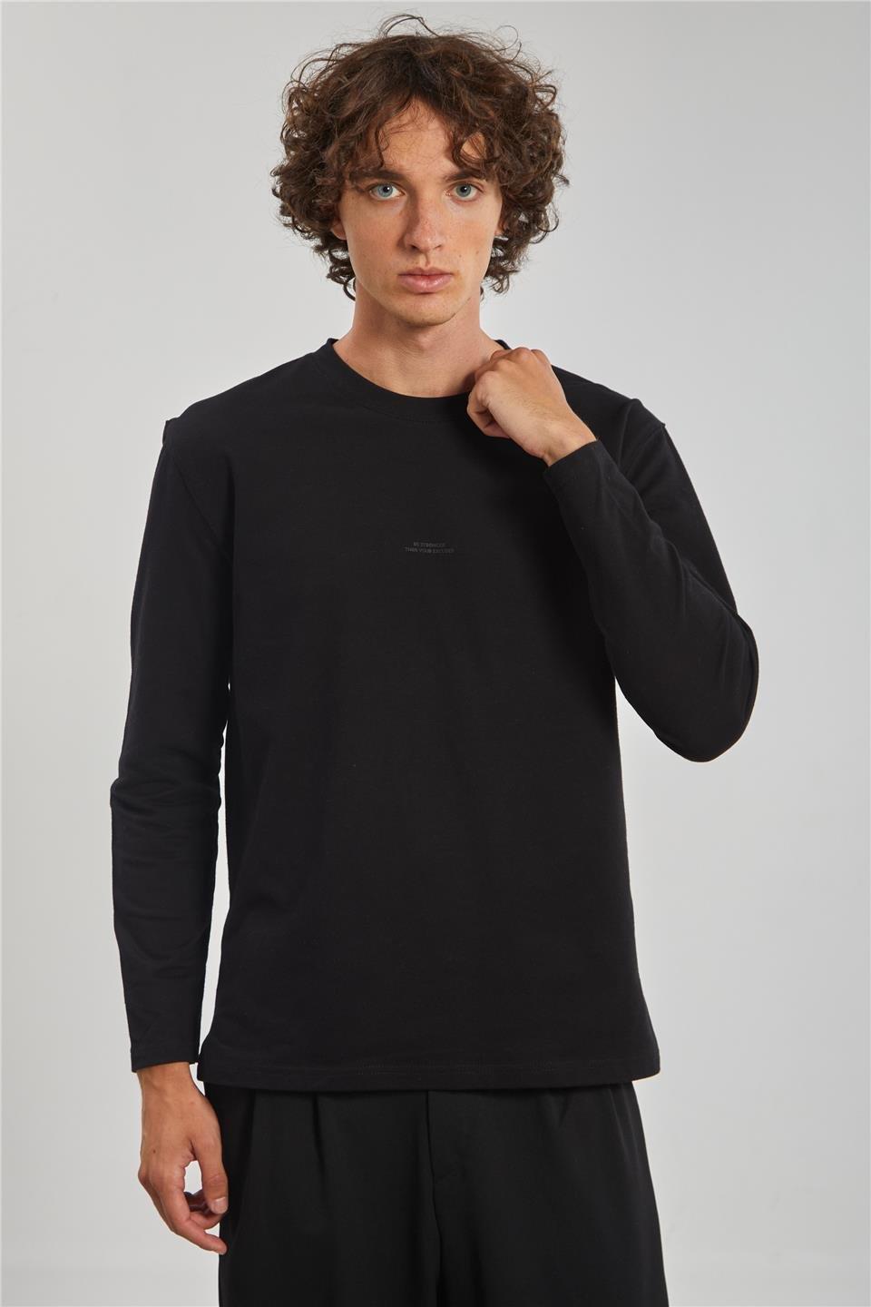 Bisiklet yaka sweat-5725-1 - Siyah