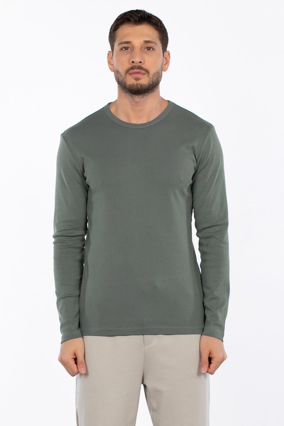 Bisiklet yaka sweatshirt-5074-1 - A.Haki