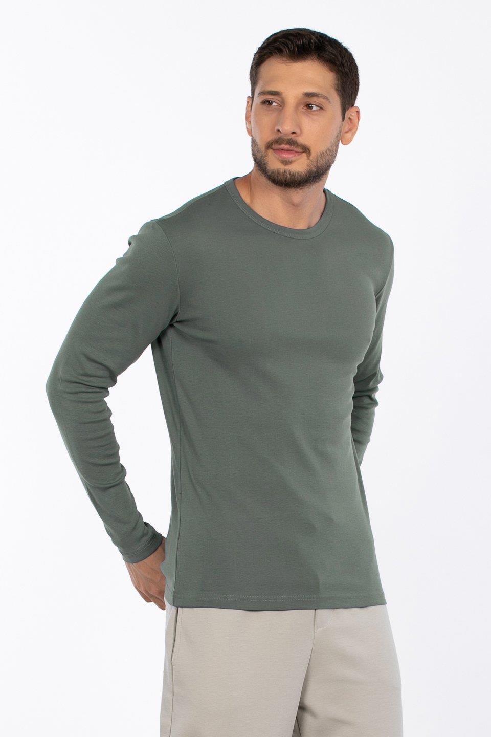 Bisiklet yaka sweatshirt-5074-1 - A.Haki