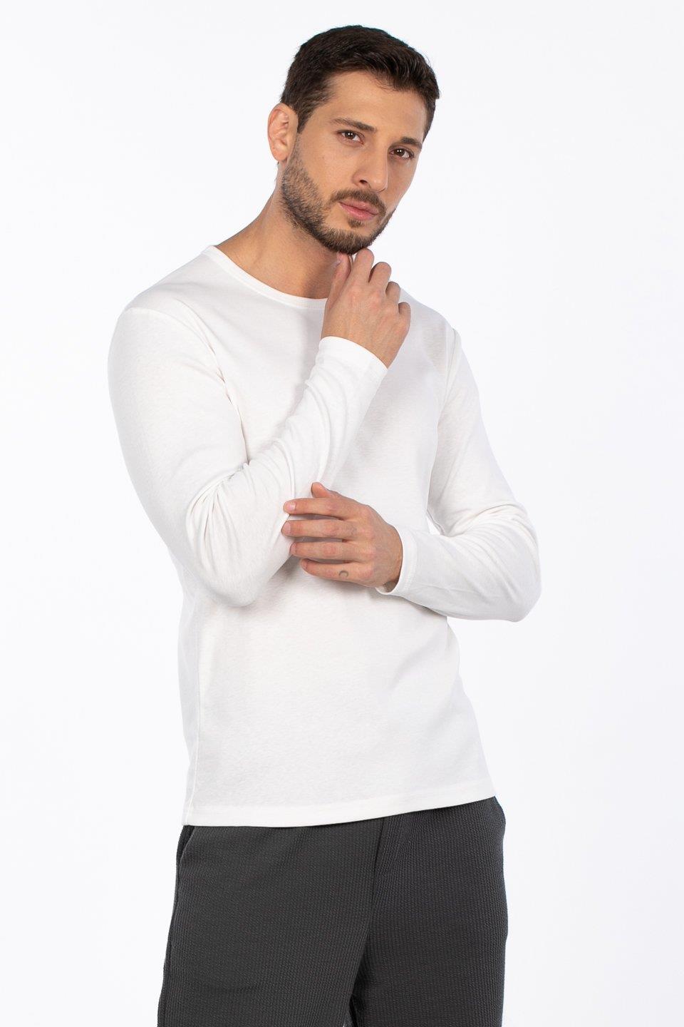 Bisiklet yaka sweatshirt-5074-1 - Ekru
