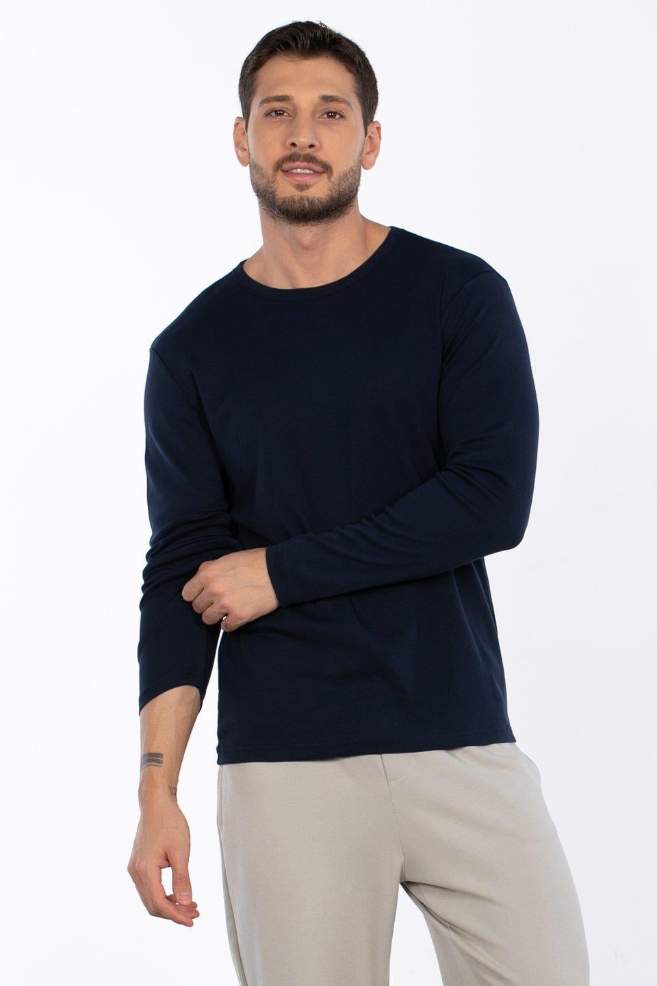 Bisiklet yaka sweatshirt-5074-1 - İndigo