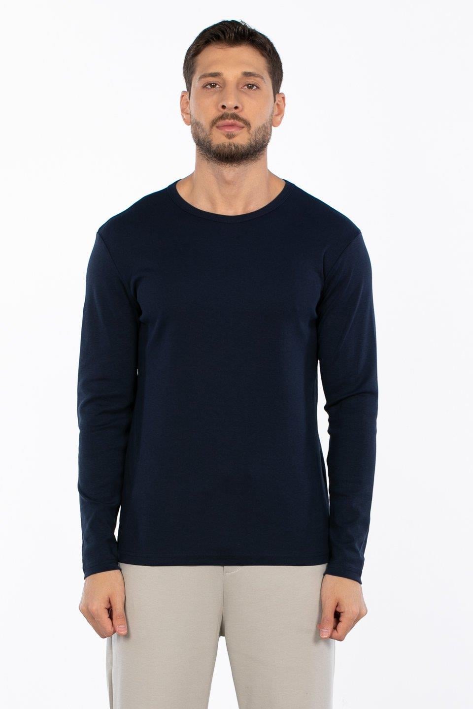 Bisiklet yaka sweatshirt-5074-1 - İndigo