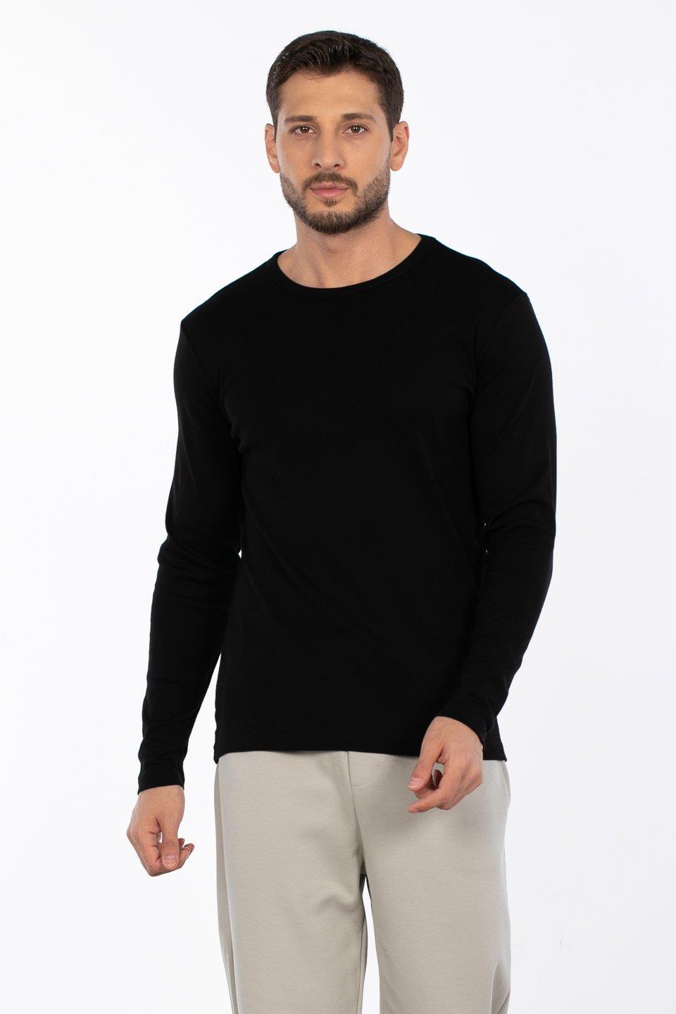 Bisiklet yaka sweatshirt-5074-1 - Siyah