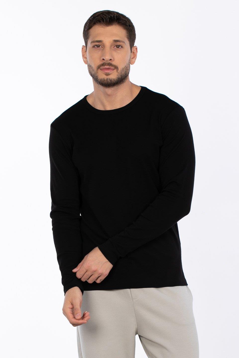 Bisiklet yaka sweatshirt-5074-1 - Siyah