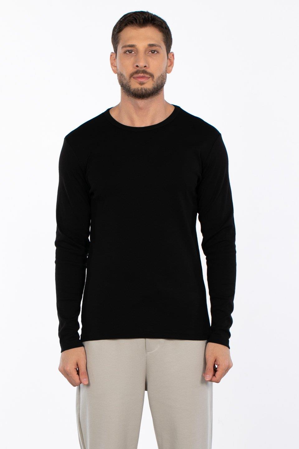 Bisiklet yaka sweatshirt-5074-1 - Siyah