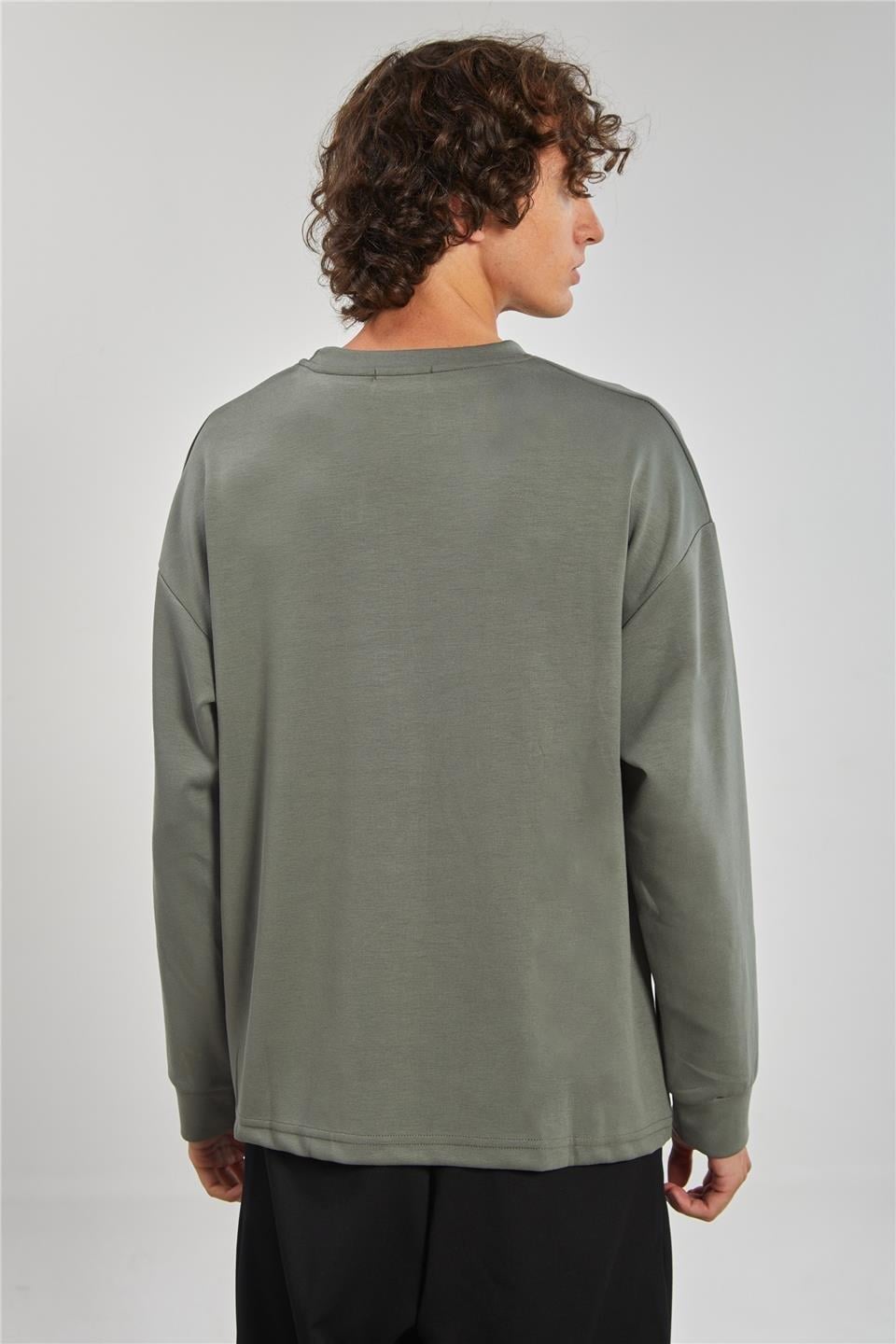 Bisiklet yaka sweatshirt-9057 - Açık Haki