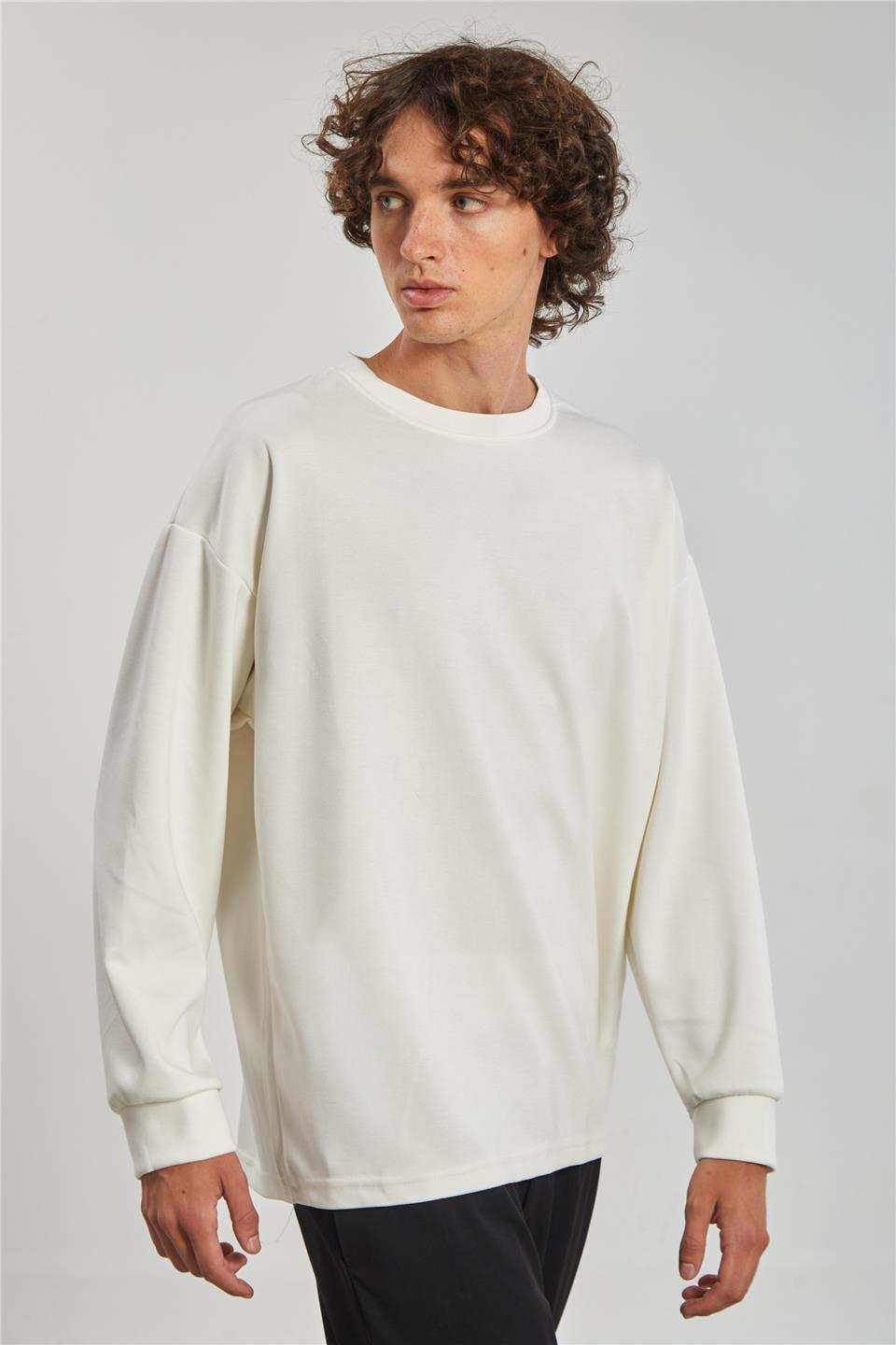 Bisiklet yaka sweatshirt-9057 - Ekru