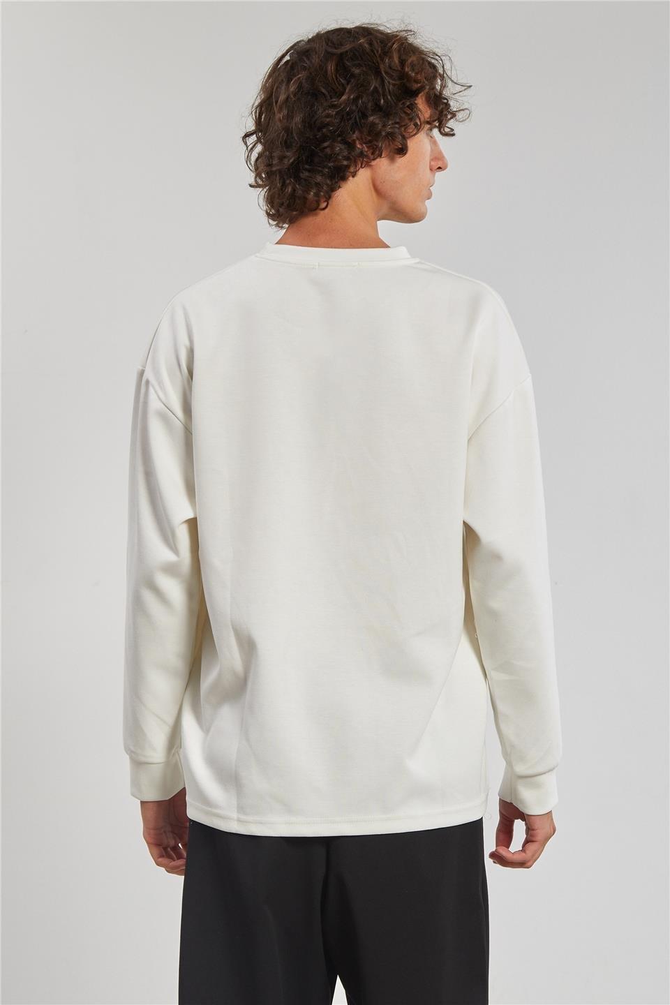 Bisiklet yaka sweatshirt-9057 - Ekru