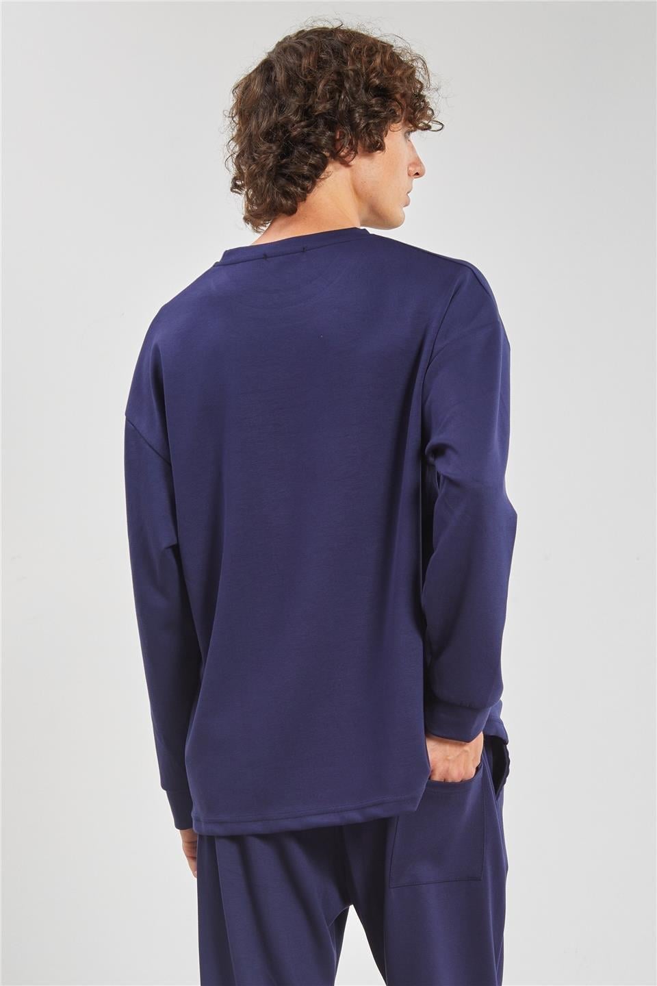 Bisiklet yaka sweatshirt-9057 - Lacivert
