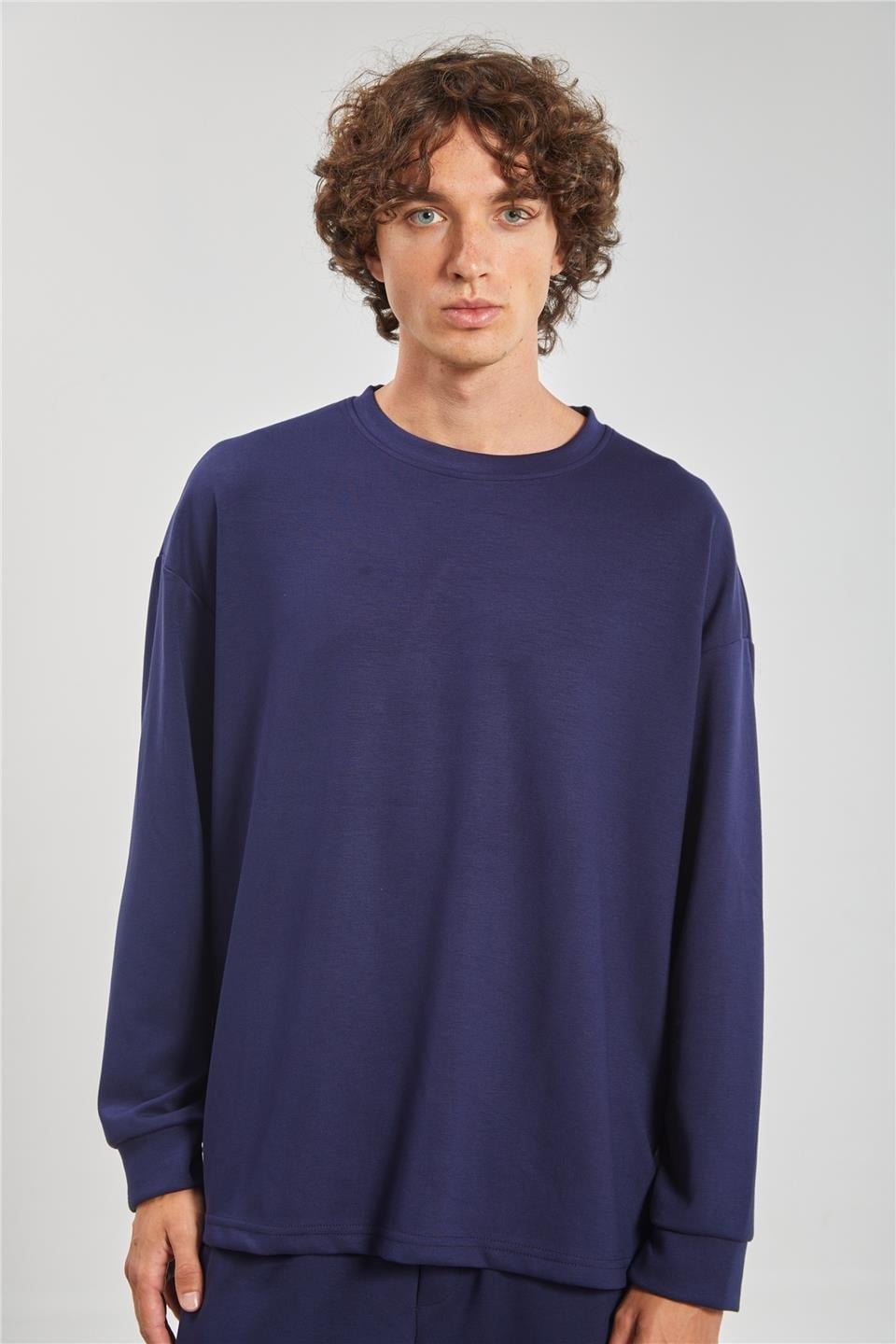 Bisiklet yaka sweatshirt-9057 - Lacivert