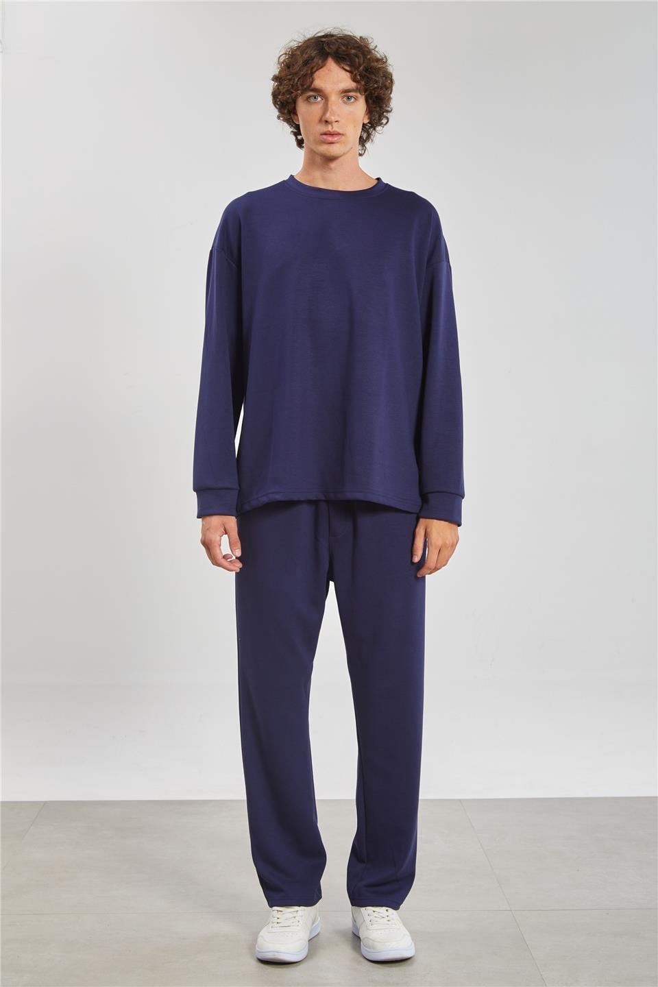 Bisiklet yaka sweatshirt-9057 - Lacivert