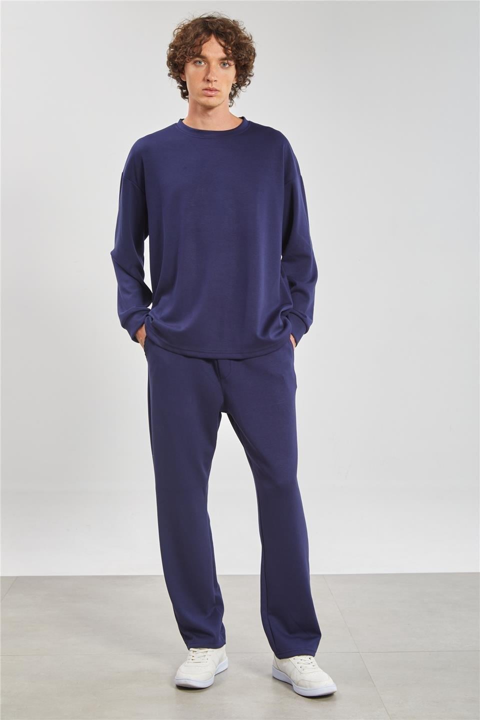 Bisiklet yaka sweatshirt-9057 - Lacivert