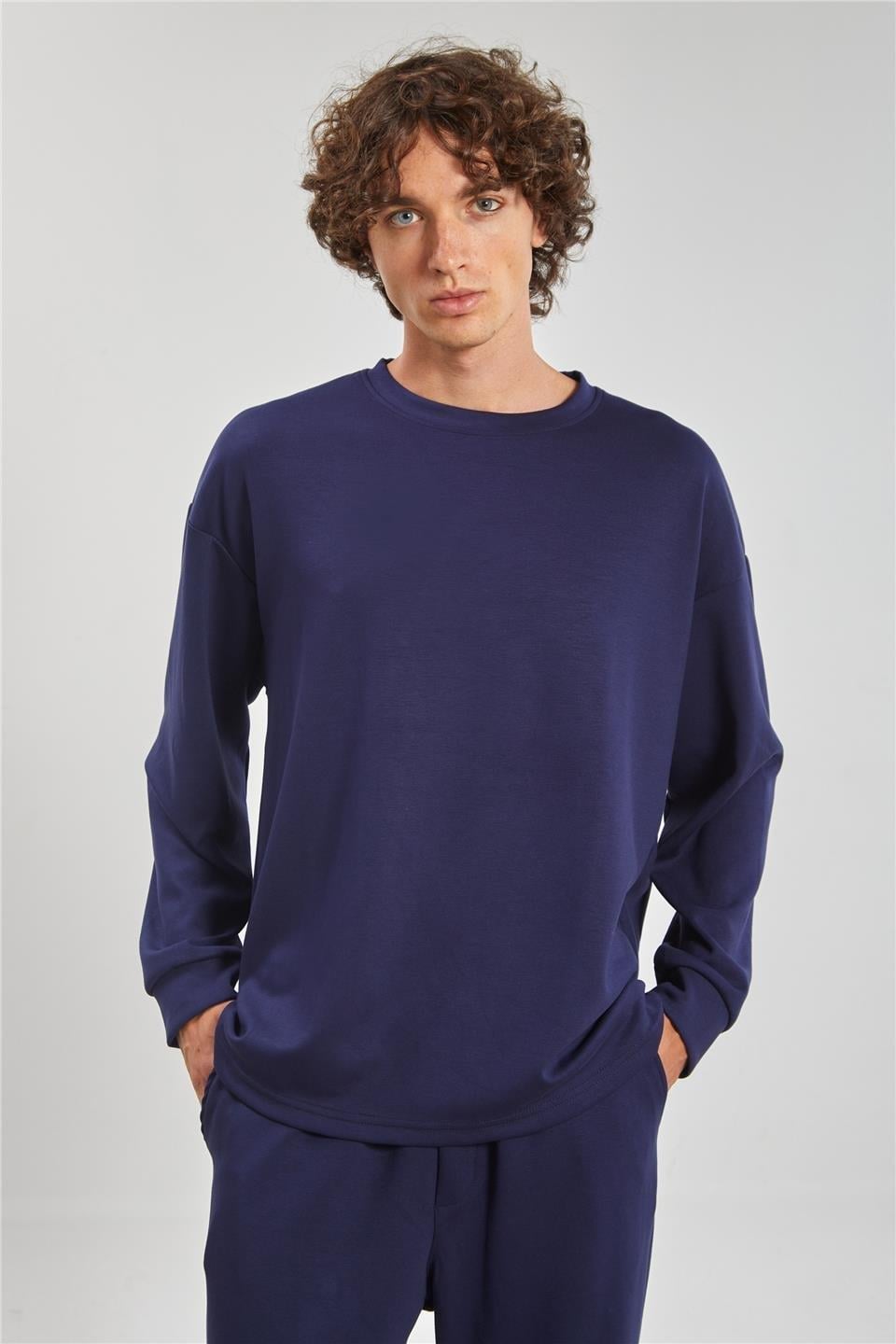 Bisiklet yaka sweatshirt-9057 - Lacivert