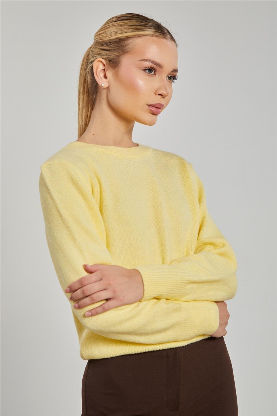 Bisiklet yaka triko kazak--6353 - Sarı