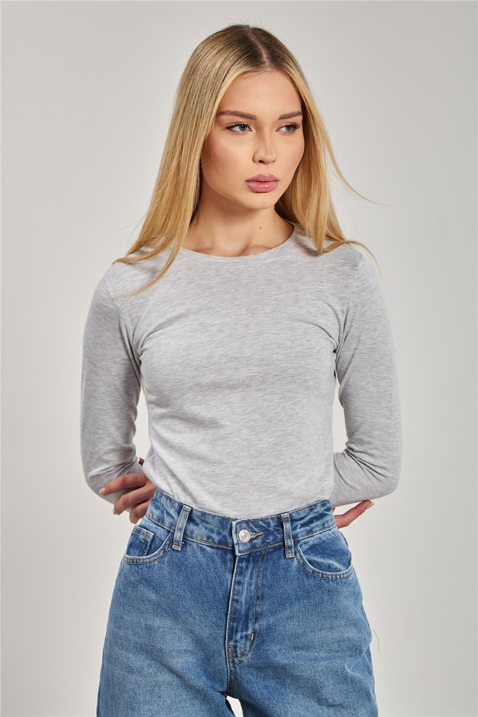 Bisiklet yaka uzun kollu body-150 - Kar Melanj