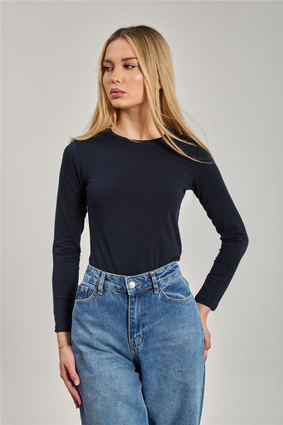 Bisiklet yaka uzun kollu body-150 - Lacivert
