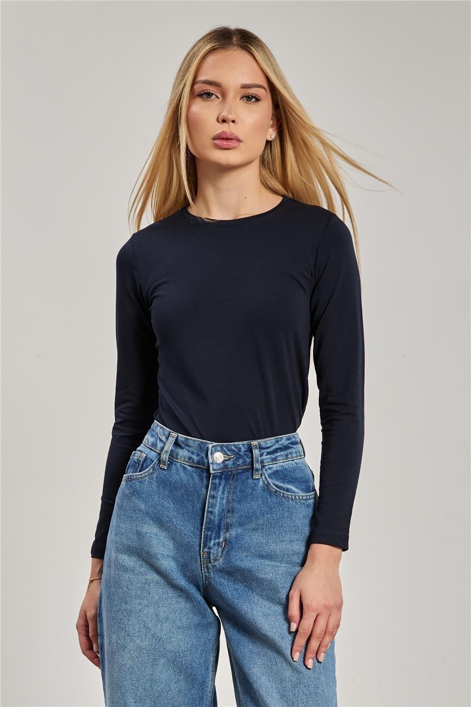 Bisiklet yaka uzun kollu body-150 - Lacivert