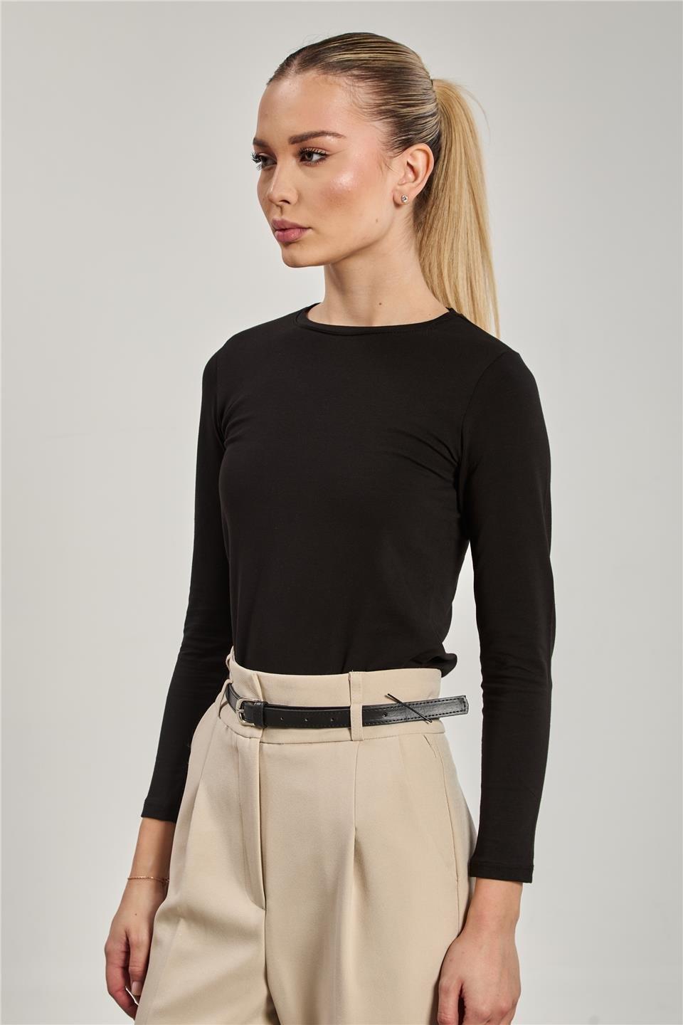 Bisiklet yaka uzun kollu body-150 - Siyah